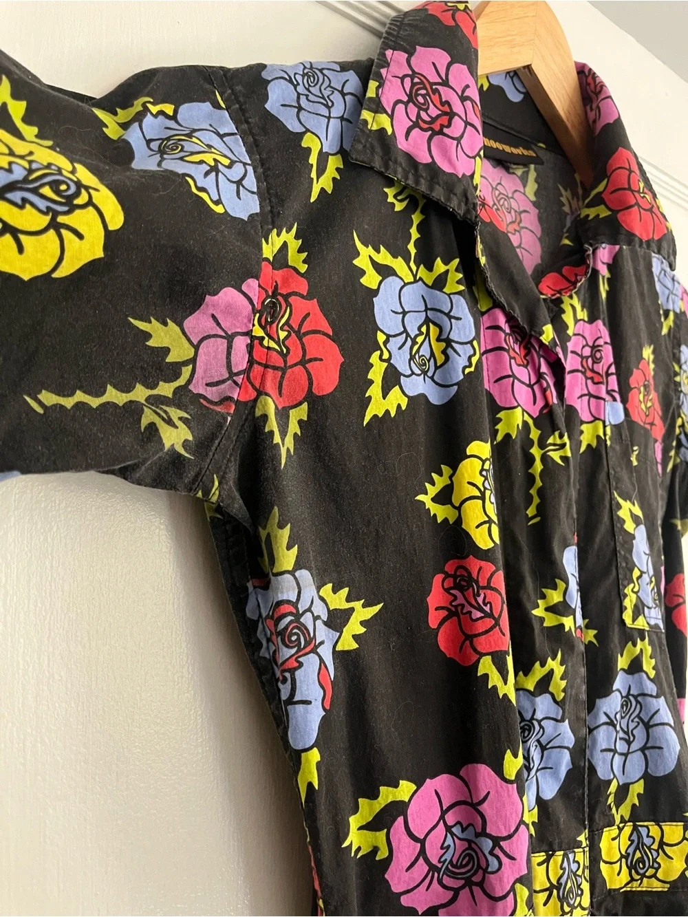 Nooworks Black Floral Jumpsuit with Pink, Blue & Yellow Roses - Picture 4 of 9